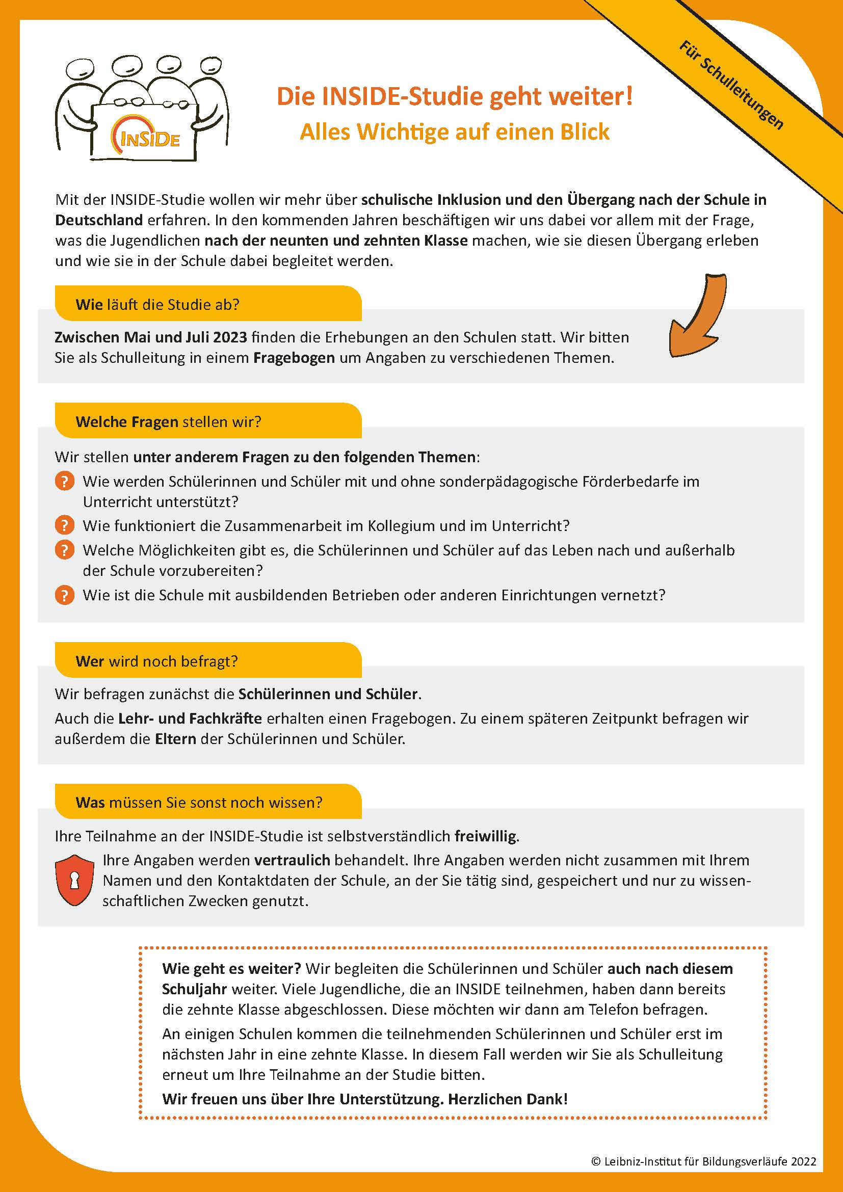 INSIDE II auf einen Blick - Infoflyer für Schulleitungen